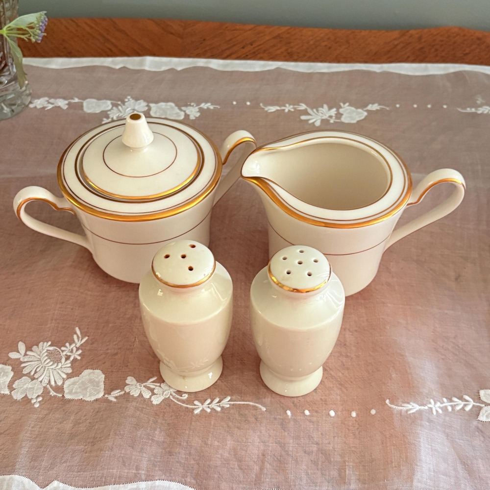 Noritake Ivory China Salt and Pepper Shakers Creamer & Sugar‎ Linton 7552